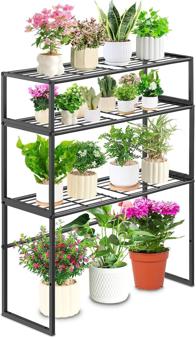 Main image of 3 Tier Heavy Duty Metal Plant Stand Indoor/Outdoor Flower Pot Holder Rack & Display Shelving for Patio, Balcony, Garden & Living Room (Black-3 Tier)