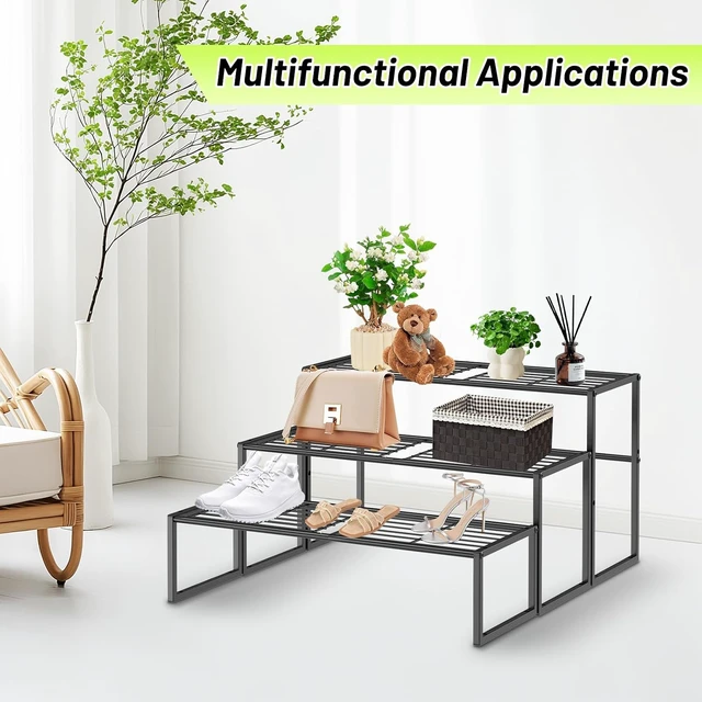Alt view image 4 of 7 - 3 Tier Heavy Duty Metal Plant Stand Indoor/Outdoor Flower Pot Holder Rack & Display Shelving for Patio, Balcony, Garden & Living Room (Black-3 Tier)