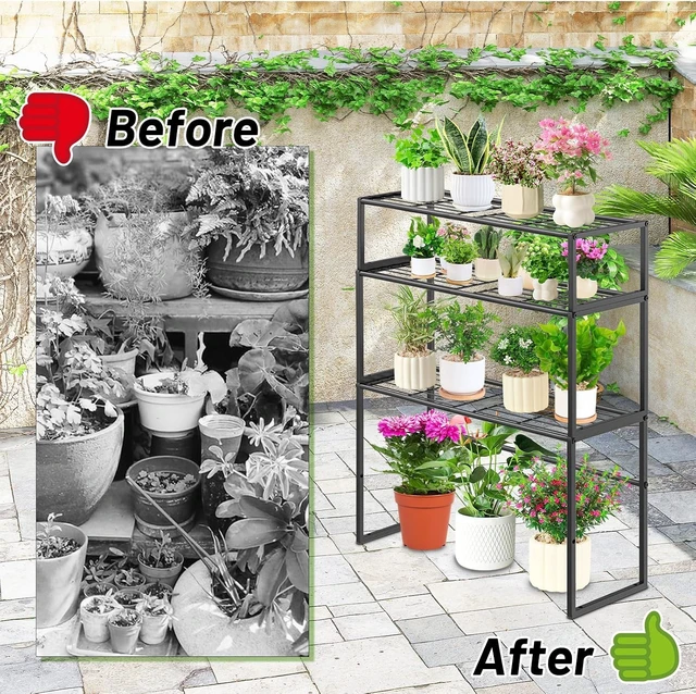 Alt view image 7 of 7 - 3 Tier Heavy Duty Metal Plant Stand Indoor/Outdoor Flower Pot Holder Rack & Display Shelving for Patio, Balcony, Garden & Living Room (Black-3 Tier)