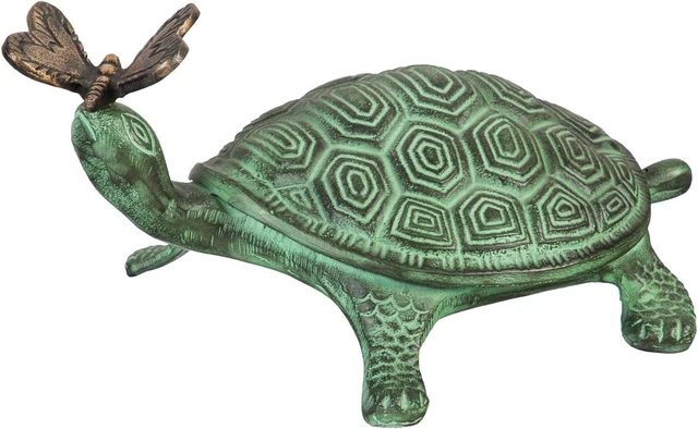 Main image of 14" L Turtle & Butterfly Metal Garden Statue Fade & Weather Resistant Outdoor Decoration for Homes, Yards & Gardens
