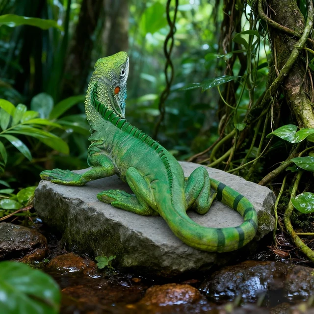 Alt view image 3 of 6 - Green Resin Iguana Statue, 13.39 x 7.09 x 5.91 Inches Outdoor Tropical Lizard Garden Sculpture & Yard Art