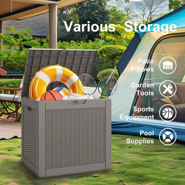 Alt view image 3 of 7 - 31 Gallon Waterproof Outdoor Storage Box Lockable Deck Box & Storage Bench for Package Delivery, Garden Tools, Patio Cushions & Pool Accessories