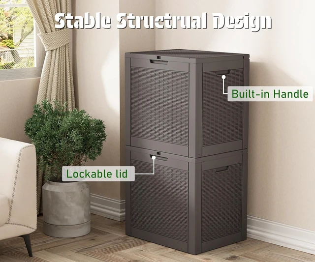 Alt view image 5 of 7 - 31 Gallon Waterproof Outdoor Storage Box Lockable Deck Box & Storage Bench for Package Delivery, Garden Tools, Patio Cushions & Pool Accessories