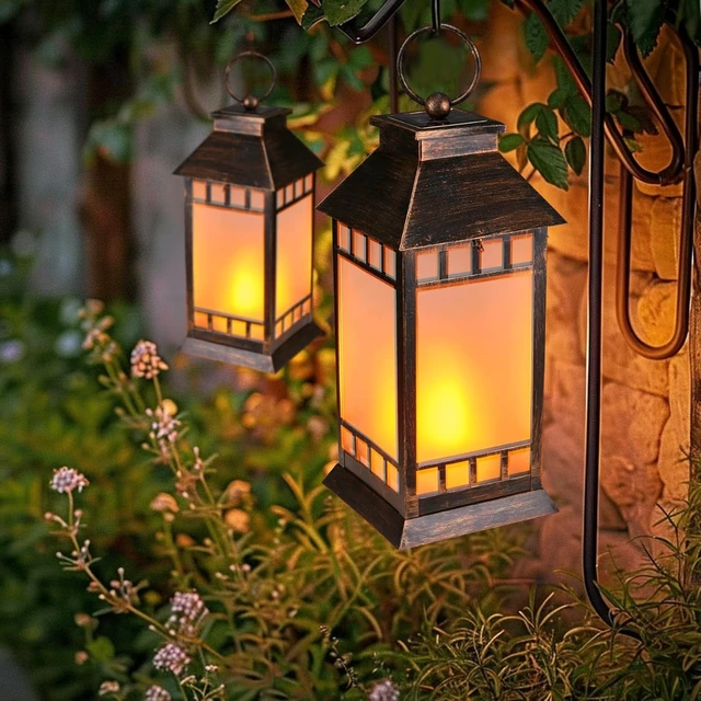 Alt view image 3 of 7 - 18" Bronze Waterproof Solar Lanterns Outdoor Flickering Flame