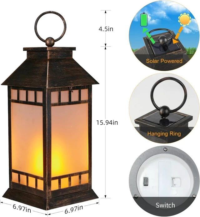 Alt view image 4 of 7 - 18" Bronze Waterproof Solar Lanterns Outdoor Flickering Flame