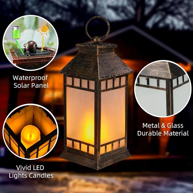 Alt view image 5 of 7 - 18" Bronze Waterproof Solar Lanterns Outdoor Flickering Flame
