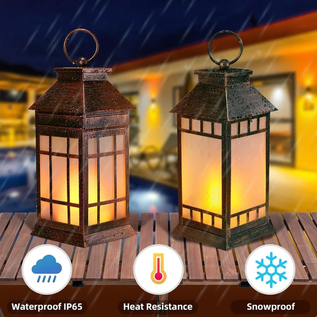Alt view image 6 of 7 - 18" Bronze Waterproof Solar Lanterns Outdoor Flickering Flame