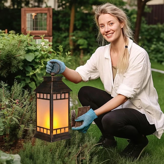 Alt view image 7 of 7 - 18" Bronze Waterproof Solar Lanterns Outdoor Flickering Flame