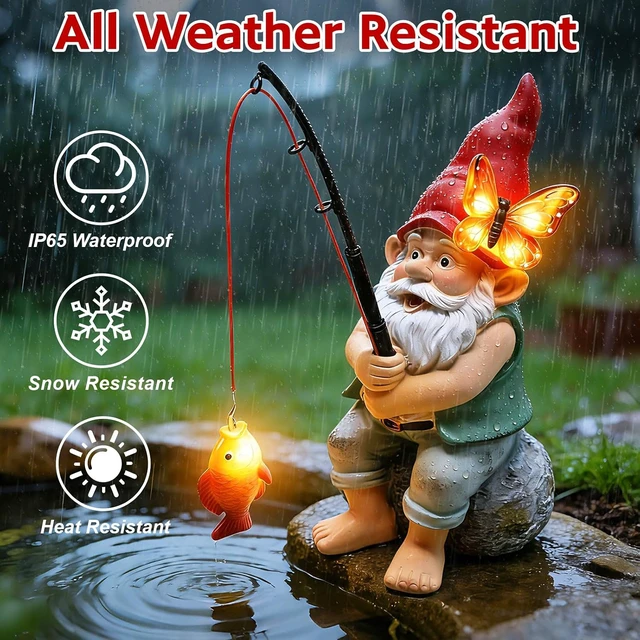 Alt view image 4 of 6 - Solar Fishing Gnome Garden Statue with Butterfly Lights Waterproof Outdoor Figurine & Yard Ornament, Gift for Mom, Women, Christmas & Mother's Day