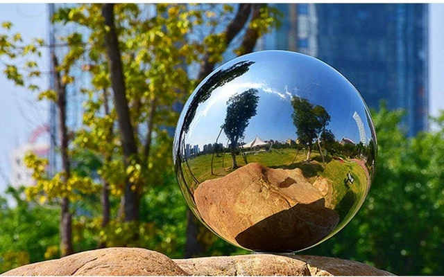 Alt view image 2 of 7 - 25 cm/10 Inch Silver Stainless Steel Gazing Globe Polished Reflective Mirror Ball Garden Sphere, Colorful Shiny Addition to Any Garden or Home