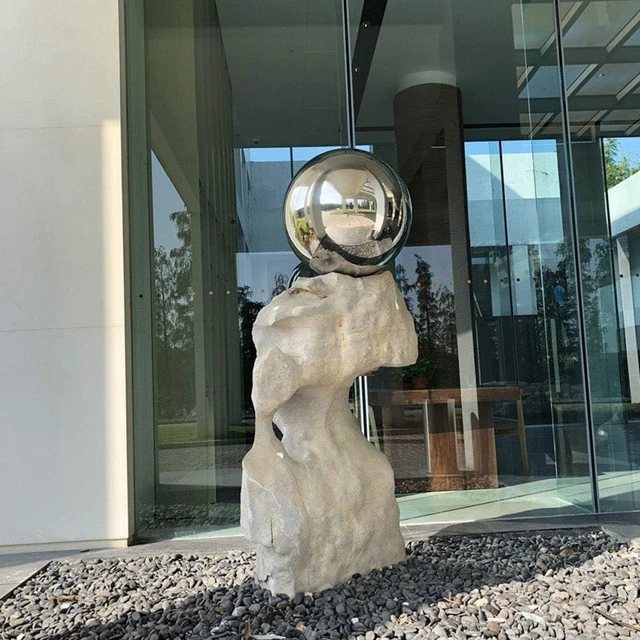 Alt view image 4 of 7 - 25 cm/10 Inch Silver Stainless Steel Gazing Globe Polished Reflective Mirror Ball Garden Sphere, Colorful Shiny Addition to Any Garden or Home