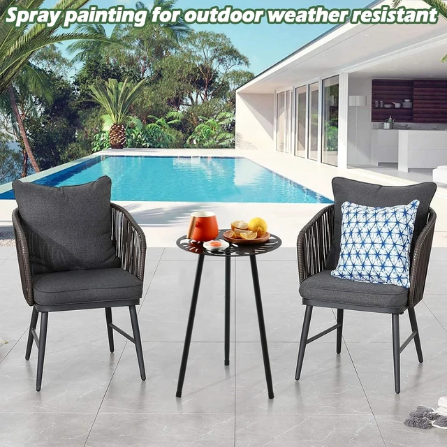 Alt view image 2 of 7 - 2 Pack Small Round Metal Side Tables Outdoor/Indoor Accent End Table for Patio, Balcony, Garden, Living Room & Bedroom, Black