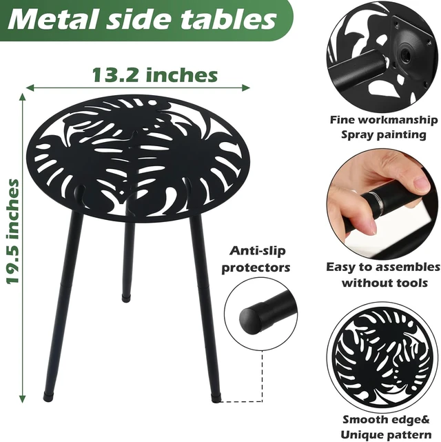 Alt view image 3 of 7 - 2 Pack Small Round Metal Side Tables Outdoor/Indoor Accent End Table for Patio, Balcony, Garden, Living Room & Bedroom, Black