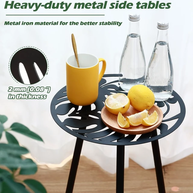 Alt view image 4 of 7 - 2 Pack Small Round Metal Side Tables Outdoor/Indoor Accent End Table for Patio, Balcony, Garden, Living Room & Bedroom, Black