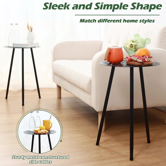 Alt view image 5 of 7 - 2 Pack Small Round Metal Side Tables Outdoor/Indoor Accent End Table for Patio, Balcony, Garden, Living Room & Bedroom, Black