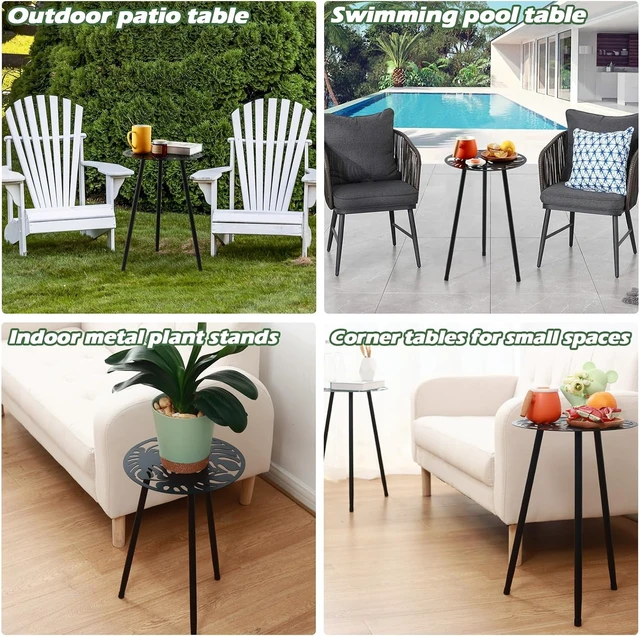 Alt view image 6 of 7 - 2 Pack Small Round Metal Side Tables Outdoor/Indoor Accent End Table for Patio, Balcony, Garden, Living Room & Bedroom, Black