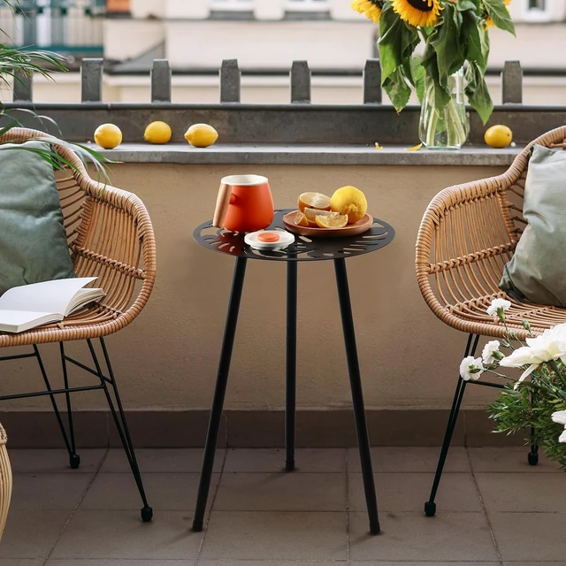 Alt view image 7 of 7 - 2 Pack Small Round Metal Side Tables Outdoor/Indoor Accent End Table for Patio, Balcony, Garden, Living Room & Bedroom, Black