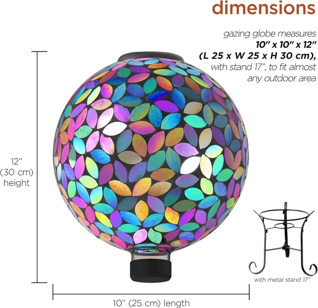 Alt view image 3 of 7 - 10" Purple Solar Powered Mosaic Glass Gazing Globe Indoor/Outdoor Yard Decoration, GRS122A-SLR