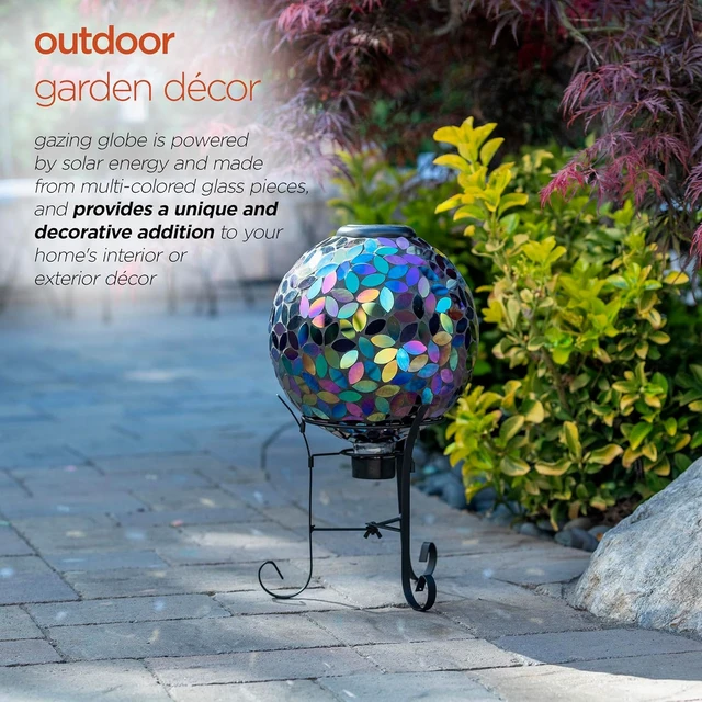 Alt view image 4 of 7 - 10" Purple Solar Powered Mosaic Glass Gazing Globe Indoor/Outdoor Yard Decoration, GRS122A-SLR