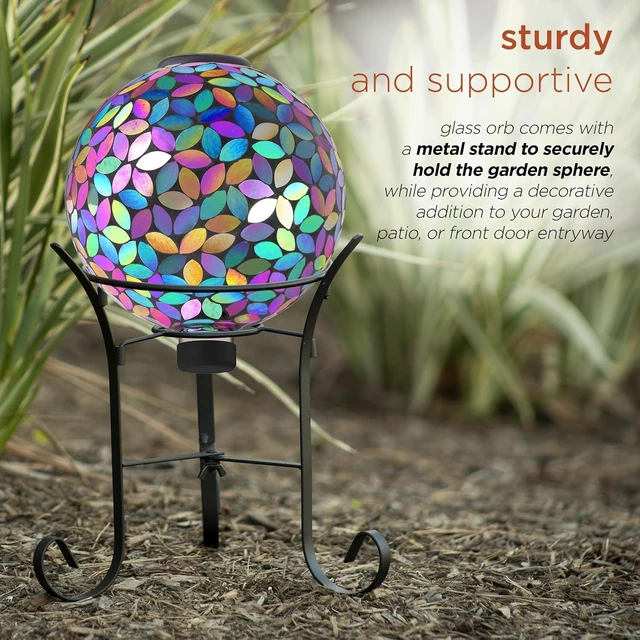 Alt view image 6 of 7 - 10" Purple Solar Powered Mosaic Glass Gazing Globe Indoor/Outdoor Yard Decoration, GRS122A-SLR