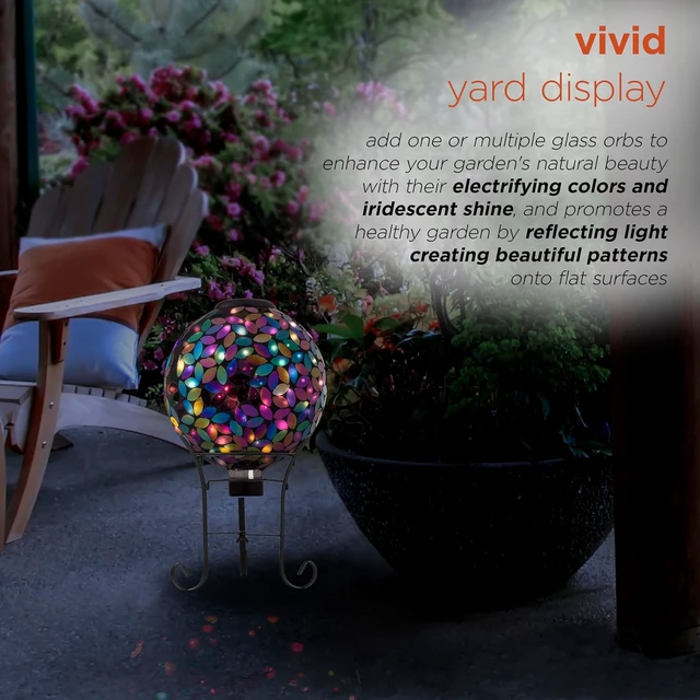 Alt view image 7 of 7 - 10" Purple Solar Powered Mosaic Glass Gazing Globe Indoor/Outdoor Yard Decoration, GRS122A-SLR