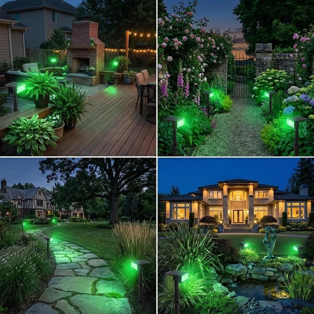 Alt view image 2 of 7 - 4 Pack Green Waterproof Solar Spot Lights Outdoor