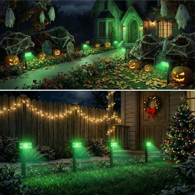 Alt view image 7 of 7 - 4 Pack Green Waterproof Solar Spot Lights Outdoor