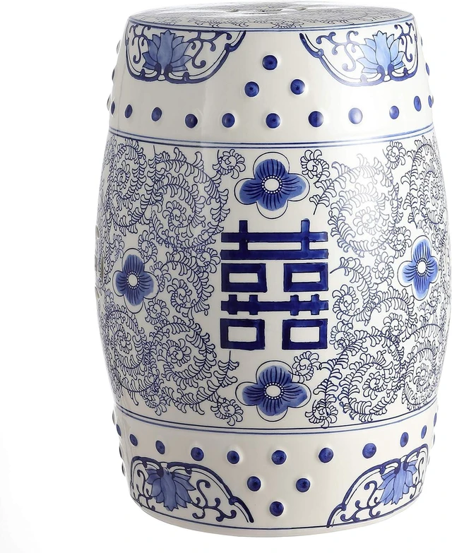 Main image of 18" Blue/White Double Happiness Ceramic Garden Stool Table
