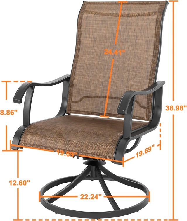 Alt view image 2 of 7 - Set of 2 Patio Swivel Rocker Dining Chairs All-Weather Textilene High Back & Metal Frame for Backyard, Deck, Lawn & Garden, Brown