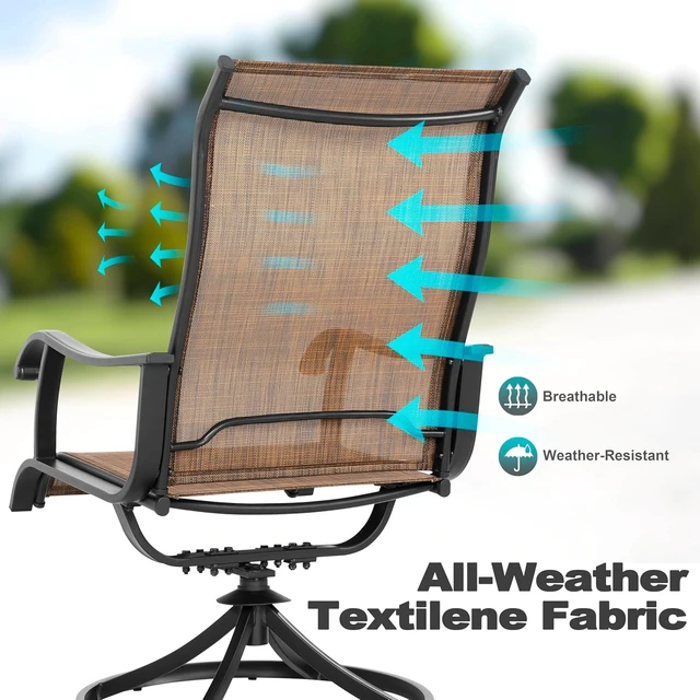 Alt view image 7 of 7 - Set of 2 Patio Swivel Rocker Dining Chairs All-Weather Textilene High Back & Metal Frame for Backyard, Deck, Lawn & Garden, Brown