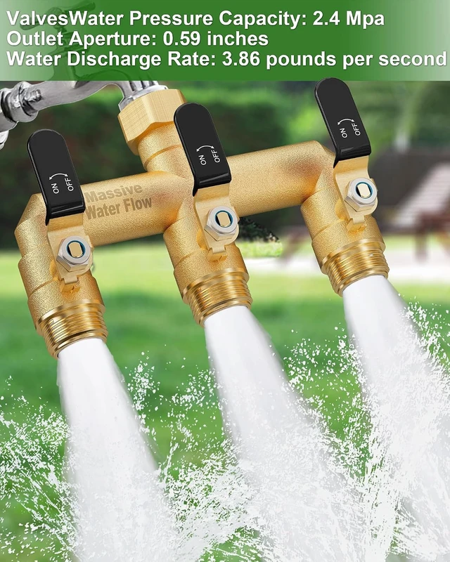 Alt view image 5 of 7 - 3 Way Heavy Duty Hose Splitter Full Flow Brass Garden Water Spigot Splitter, Rust & Freeze Resistant with 3/4-Inch GHT Thread Black