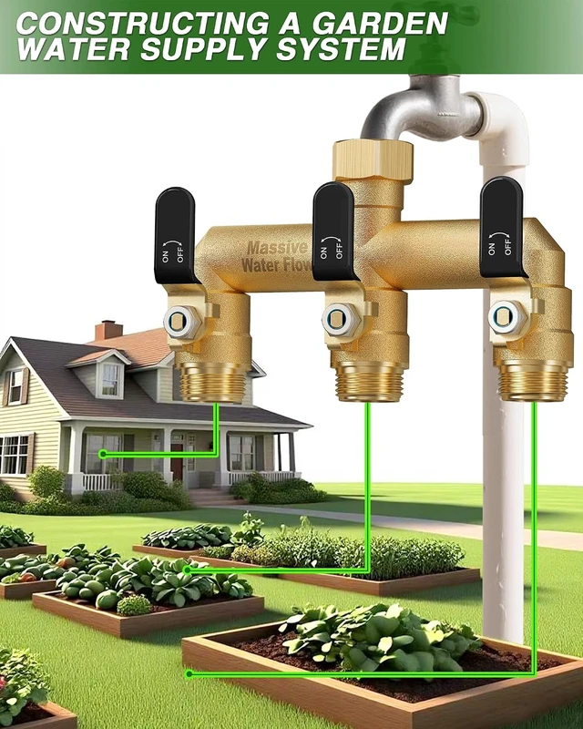 Alt view image 7 of 7 - 3 Way Heavy Duty Hose Splitter Full Flow Brass Garden Water Spigot Splitter, Rust & Freeze Resistant with 3/4-Inch GHT Thread Black