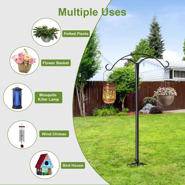 Alt view image 5 of 7 - 2 Pack 85 Inch Heavy Duty Shepherds Hooks with 5 Prong Base Adjustable Outdoor Hanger for Plants, Feeders, Lanterns & Wedding Decor