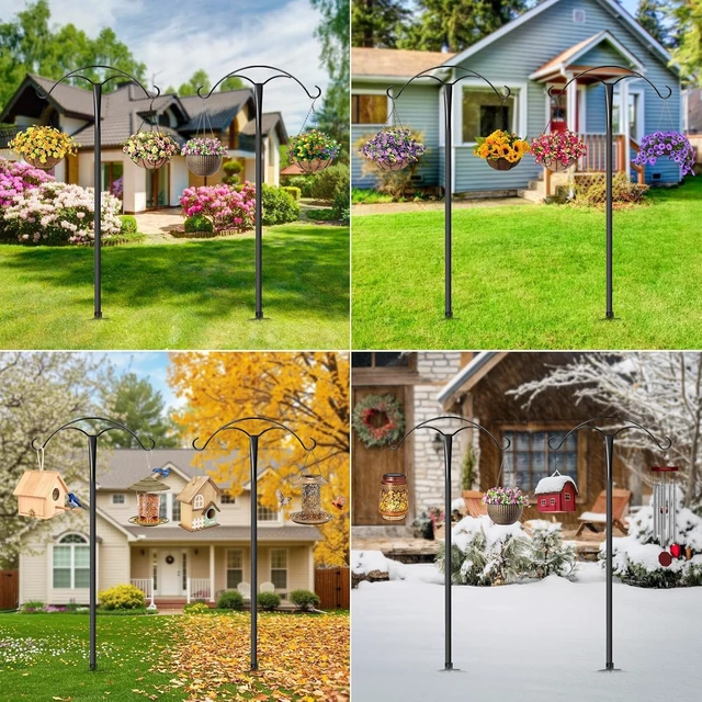 Alt view image 7 of 7 - 2 Pack 85 Inch Heavy Duty Shepherds Hooks with 5 Prong Base Adjustable Outdoor Hanger for Plants, Feeders, Lanterns & Wedding Decor