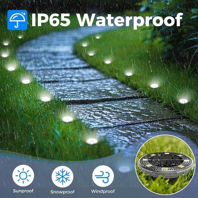 Alt view image 4 of 7 - 30 Pack Mini Solar Ground Lights 2.3 Inch Flat Waterproof Solar Disc Lights for Outdoor Pathway, Garden, Yard, Lawn & Walkway, Cool White