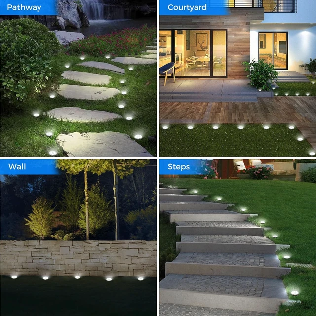 Alt view image 5 of 7 - 30 Pack Mini Solar Ground Lights 2.3 Inch Flat Waterproof Solar Disc Lights for Outdoor Pathway, Garden, Yard, Lawn & Walkway, Cool White