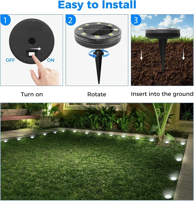 Alt view image 7 of 7 - 30 Pack Mini Solar Ground Lights 2.3 Inch Flat Waterproof Solar Disc Lights for Outdoor Pathway, Garden, Yard, Lawn & Walkway, Cool White
