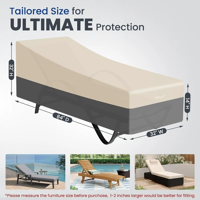 Alt view image 2 of 7 - 2 Pack Extra Heavy Duty Waterproof Patio Chaise Lounge Cover Outdoor Pool Lounger & Furniture Cover, 84" x 32" x 32" H