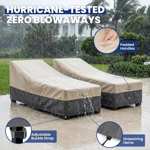 Alt view image 5 of 7 - 2 Pack Extra Heavy Duty Waterproof Patio Chaise Lounge Cover Outdoor Pool Lounger & Furniture Cover, 84" x 32" x 32" H
