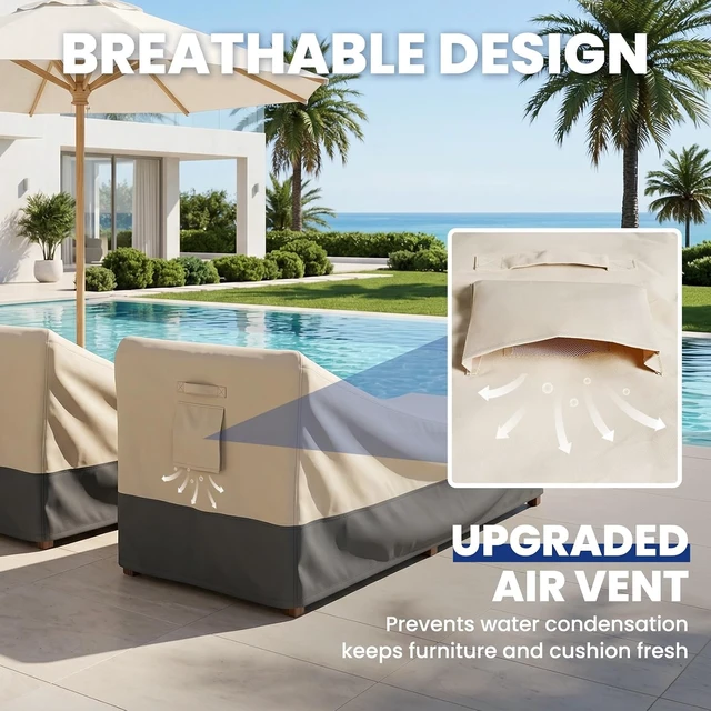 Alt view image 6 of 7 - 2 Pack Extra Heavy Duty Waterproof Patio Chaise Lounge Cover Outdoor Pool Lounger & Furniture Cover, 84" x 32" x 32" H