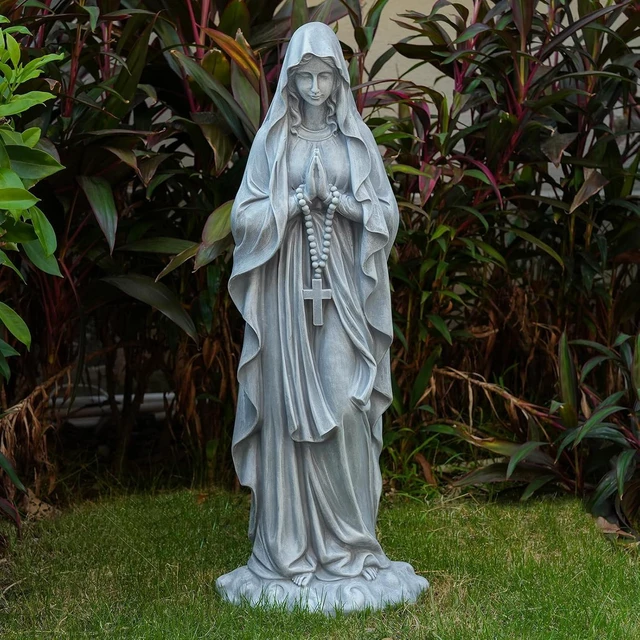 Main image of 31.49 Inch Virgin Mary Praying Statue Magnesium Oxide Stone Outdoor Religious Garden Sculpture for Yard, Patio, Deck, Entryway & Hallway Grey Virgin