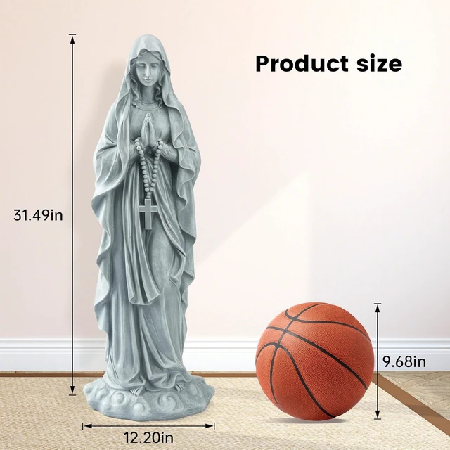 Alt view image 2 of 7 - 31.49 Inch Virgin Mary Praying Statue Magnesium Oxide Stone Outdoor Religious Garden Sculpture for Yard, Patio, Deck, Entryway & Hallway Grey Virgin