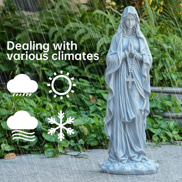 Alt view image 3 of 7 - 31.49 Inch Virgin Mary Praying Statue Magnesium Oxide Stone Outdoor Religious Garden Sculpture for Yard, Patio, Deck, Entryway & Hallway Grey Virgin