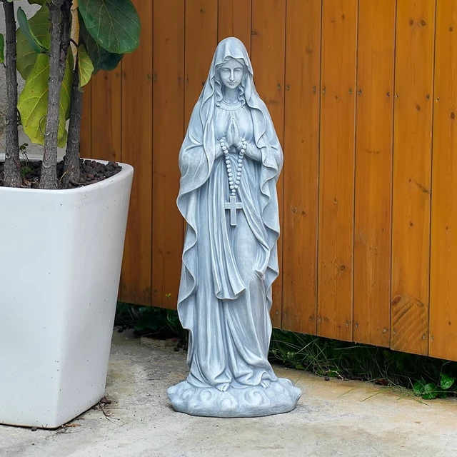 Alt view image 4 of 7 - 31.49 Inch Virgin Mary Praying Statue Magnesium Oxide Stone Outdoor Religious Garden Sculpture for Yard, Patio, Deck, Entryway & Hallway Grey Virgin