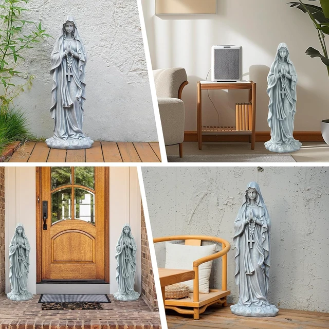 Alt view image 5 of 7 - 31.49 Inch Virgin Mary Praying Statue Magnesium Oxide Stone Outdoor Religious Garden Sculpture for Yard, Patio, Deck, Entryway & Hallway Grey Virgin