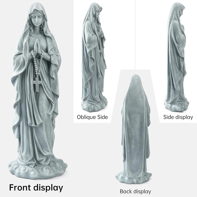 Alt view image 6 of 7 - 31.49 Inch Virgin Mary Praying Statue Magnesium Oxide Stone Outdoor Religious Garden Sculpture for Yard, Patio, Deck, Entryway & Hallway Grey Virgin