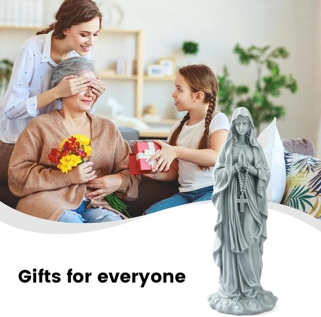 Alt view image 7 of 7 - 31.49 Inch Virgin Mary Praying Statue Magnesium Oxide Stone Outdoor Religious Garden Sculpture for Yard, Patio, Deck, Entryway & Hallway Grey Virgin