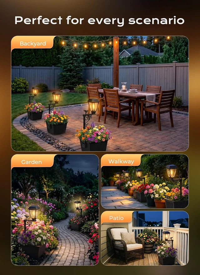 Alt view image 2 of 7 - 2 Pack 2-in-1 Solar Lamp Post with Planter 8" Outdoor Flower Pots