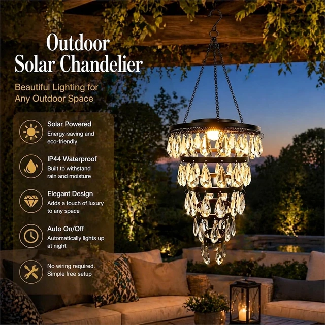 Alt view image 5 of 7 - Waterproof Hanging Solar Chandelier Light Outdoor