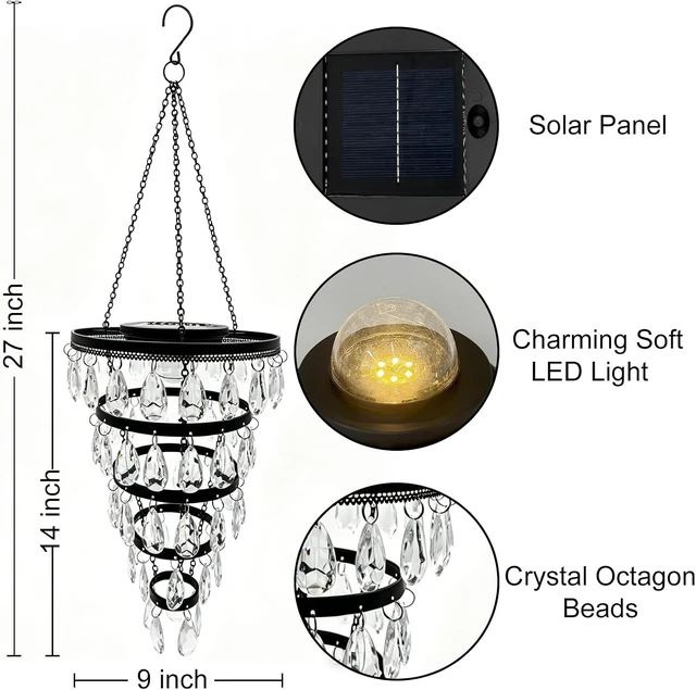 Alt view image 3 of 7 - Waterproof Hanging Solar Chandelier Light Outdoor